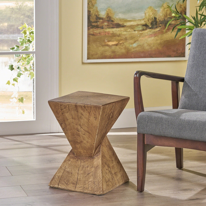 Zane 18\" MGO Geometric Twisted Accent Table, Unique Wood Grain Indoor Side Table, Natural