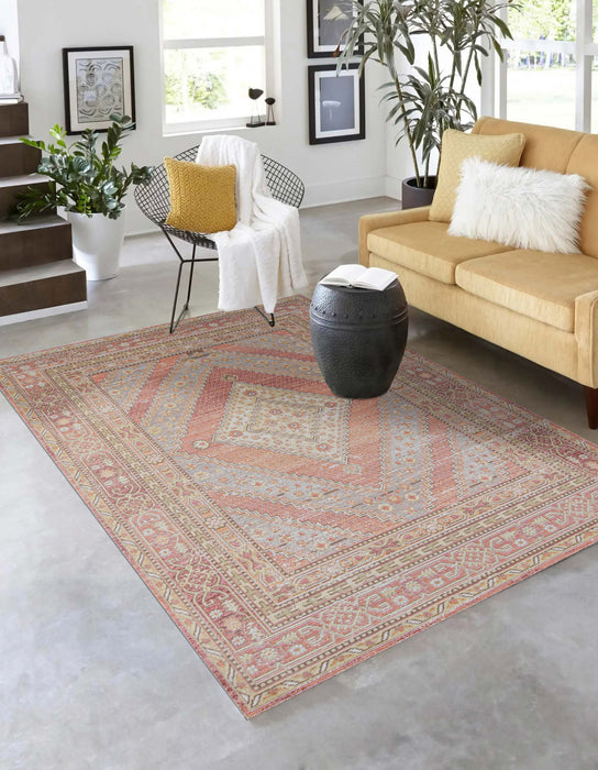 Poppy Traditional 7'10\" x 10'6\" Area Rug in Pink Indoor Area Rug