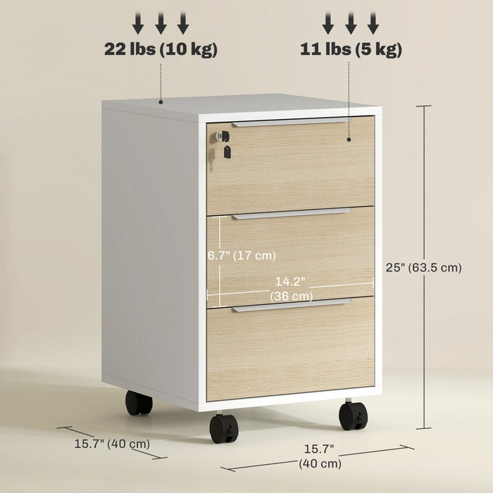 HOMCOM Vertical Filing Cabinet with Lock, 3 Drawer File Cabinet, Oak