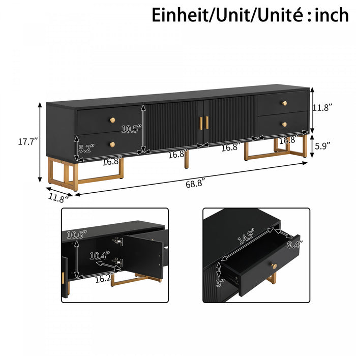 Gavin 68.8\" TV Cabinet with Storage Drawers and Media Organization Function,Black Tv Stand