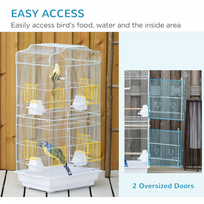 Pawhut 36\" Bird Cage For Finches, Canaries Budgies, Parrot Cage With Accessories Handle, White