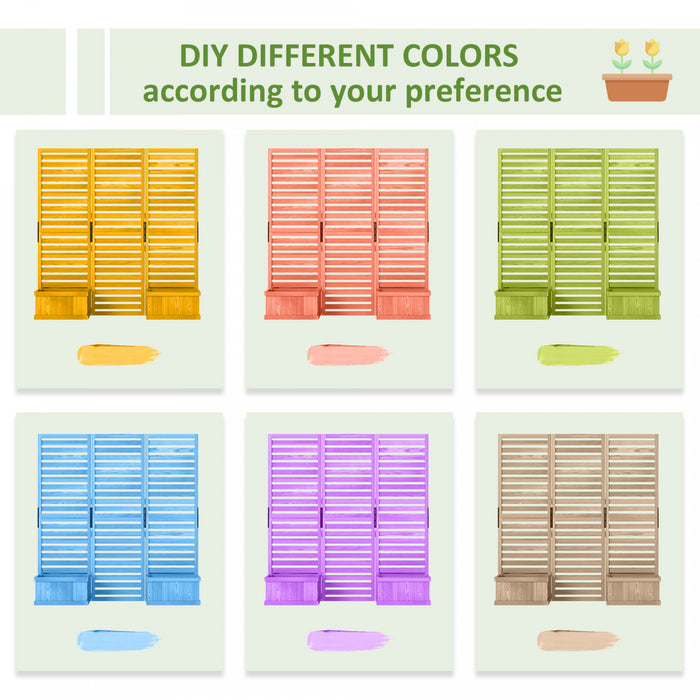 Outsunny Outdoor Privacy Screen With 4 Raised Beds And Drainage Holes