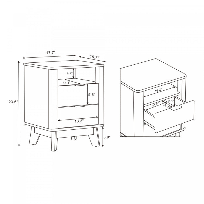 Orlen Mid-Century Modern 2-Drawer Multi-Purpose Nightstand & End Table in Jacobean Walnut