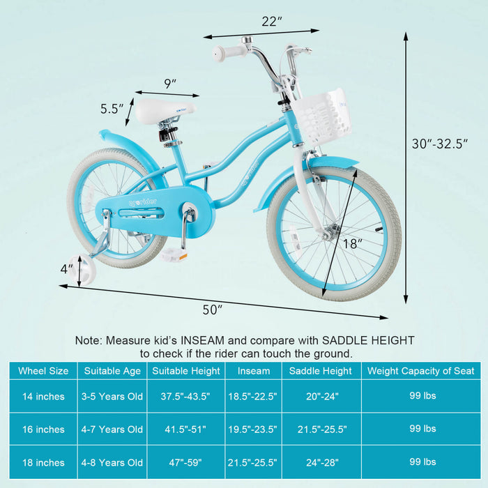 Prorider 18\" Kids Bike Toddler Bicycle With Training Wheel Kickstand For 4-8 Years Blue