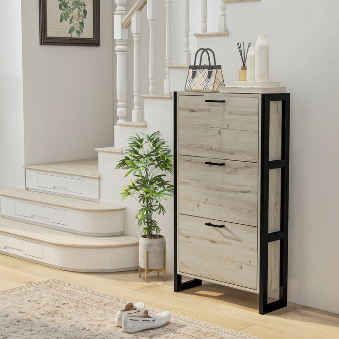 HOMCOM Shoe Cabinet with 3 Flip Drawer Cabinet, Walnut