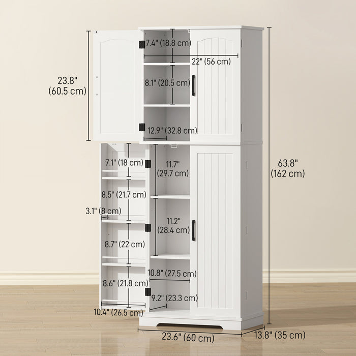 HOMCOM Pantry Cabinet, 64\" Storage Cabinet with Adjustable Shelves, White