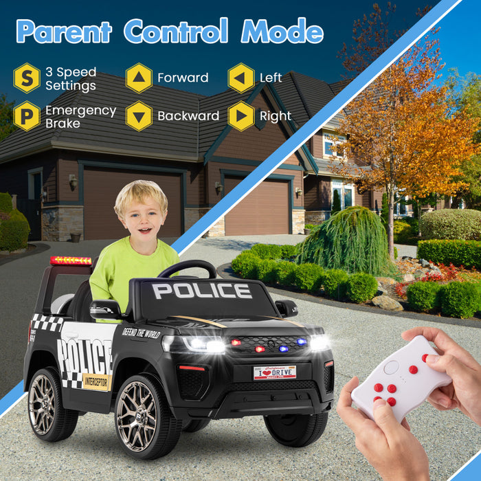Honeyjoy Kids Ride On Police Car 12v 7a Battery Powered Cop Car With Remote Control Black
