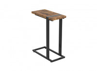 19” C-shaped End Table With Metal Frame - Brown Reclaimed Wood 