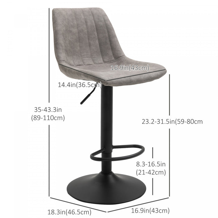 HOMCOM Adjustable Bar Stools Set of 2, Leathaire Swivel Barstools w/ Back