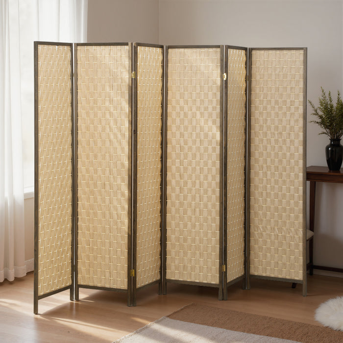 HOMCOM Handwoven 6 Panel Privacy Screen, 6 FT Folding Room Divider, Brown