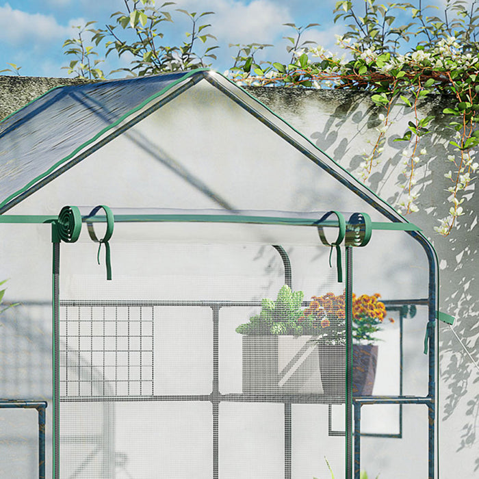 Outsunny Mini Greenhouse, Walk-in Greenhouse With 4 Shelves, Roll-up Door