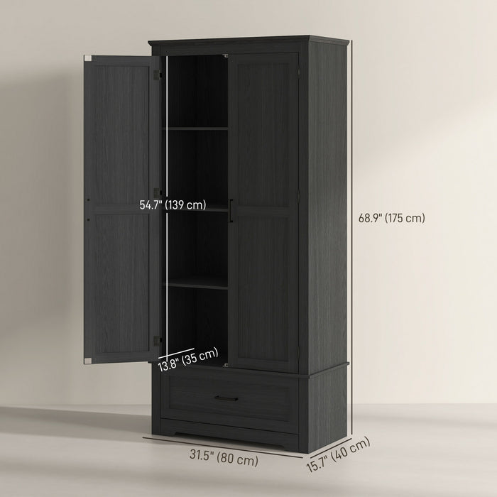 HOMCOM 69\" Tall Kitchen Storage Cabinet with Adjustable Shelves, Black