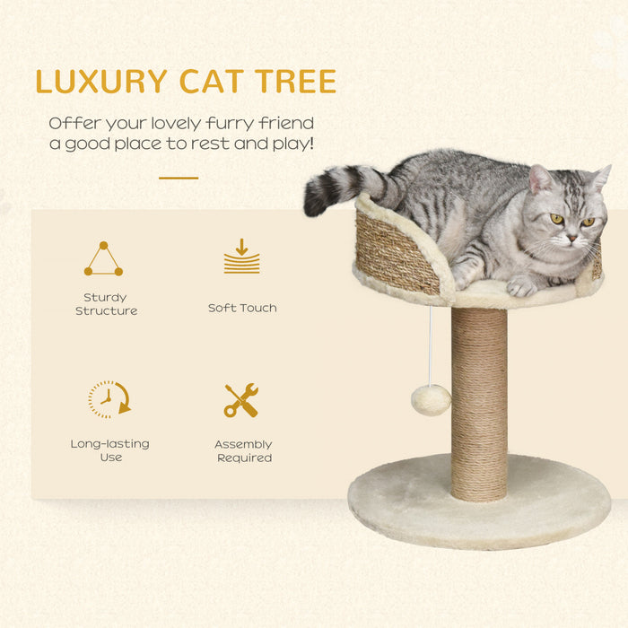 Pawhut Small Cat Tree With Scratching Post, Perch, Toy Ball, Cat Tower For Indoor Cats - 16\" X 16\" X 19\", Beige
