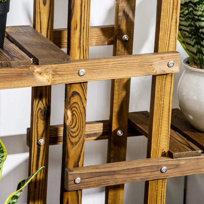 Outsunny Wood Plant Stand 6 Tier Plant Shelf Rack Multiple Flower Pot Holder For Living Room, Patio Corner, Balcony, Indoor Outdoor Use
