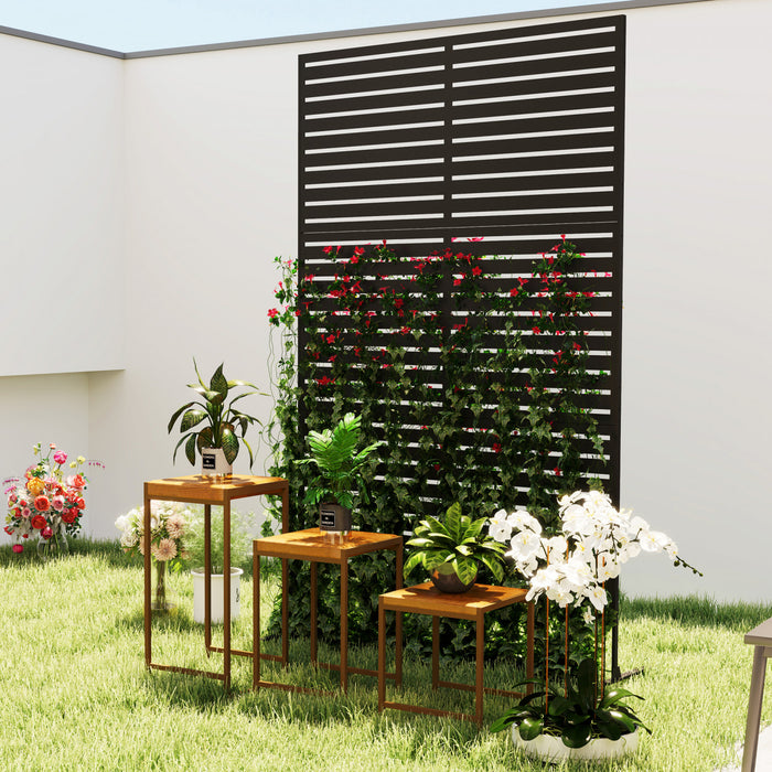 Outsunny Metal Outdoor Privacy Screen Decorative Outdoor Divider with Stand