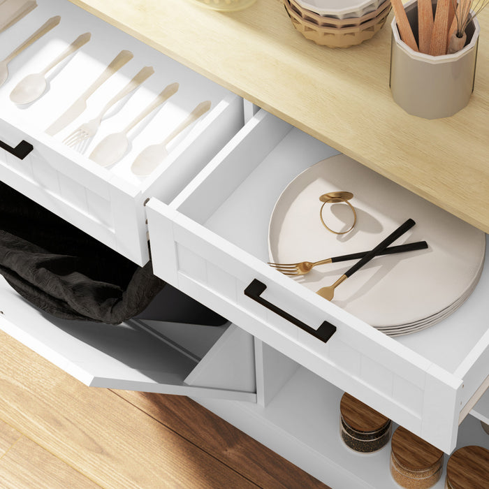 HOMCOM Tilt Out Trash Cabinet, Kitchen Island with 2 Drawers, White