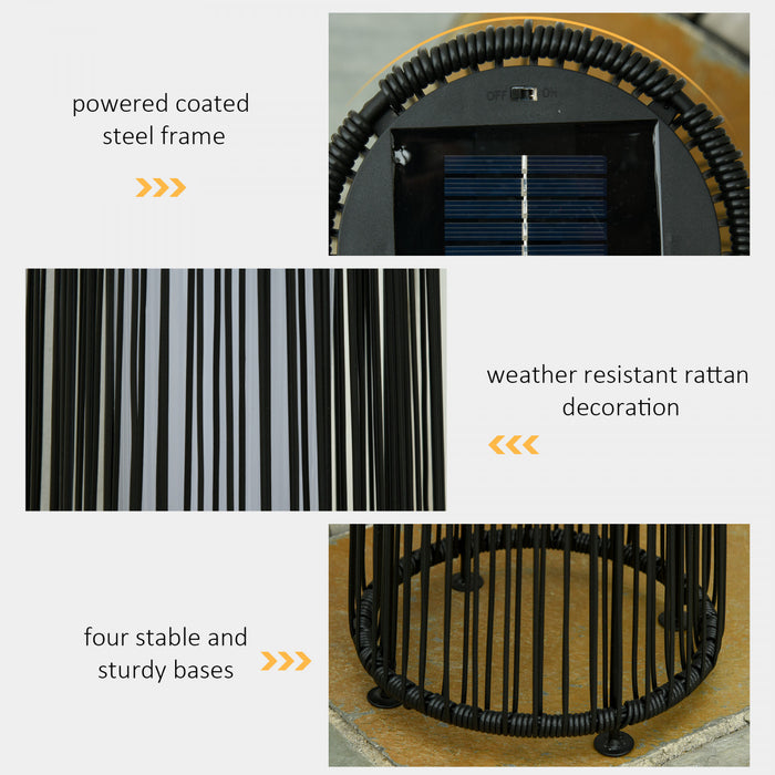 Outsunny Wicker Solar Floor Lamp, 24\" Solar Powered Outdoor Lamp with Auto On/Off LED Lights, IP44 Waterproof, Decorative Outdoor Lantern for Patio, Porch, Pathway, Black