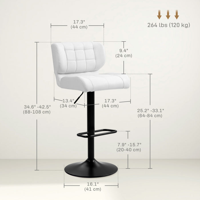 HOMCOM Adjustable Bar Stools Set of 2 with Footrest Back for Dining Room