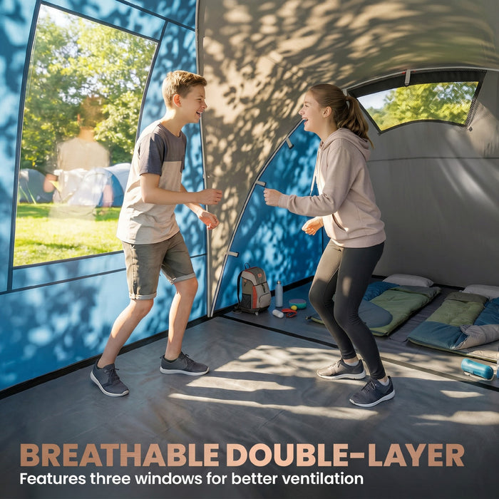 Outsunny Multi-Room Camping Tent for 8-12 Person, Navy Blue & Light Grey