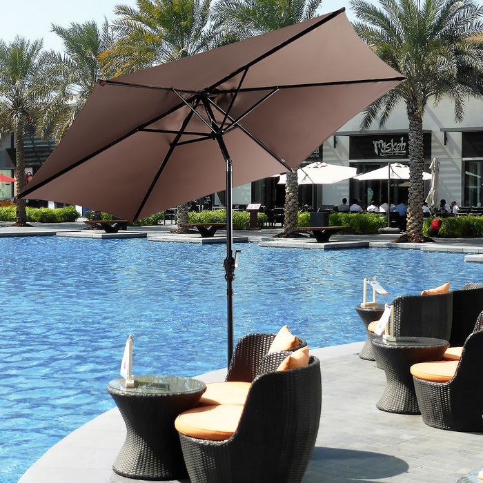 Costway 9ft Patio Umbrella Market Steel Tilt w/ Crank Outdoor Yard Garden Tan