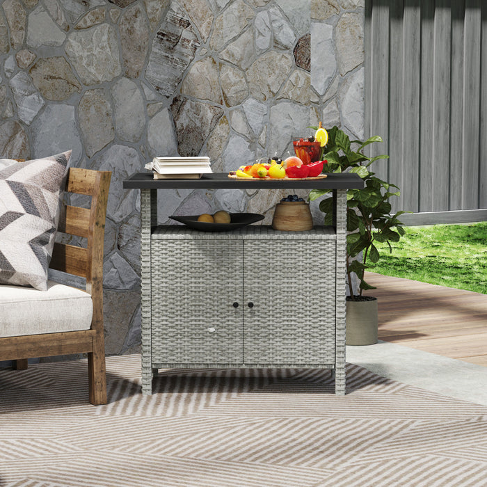 Outsunny Wicker Storage Cabinet, Outdoor Buffet Cabinet, Grey