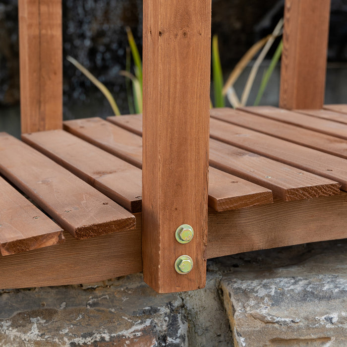 Outsunny 5ft Wooden Garden Bridge Outdoor Decorative Arc Footbridge With Hemp Rope Railings & Fir Construction, Orange