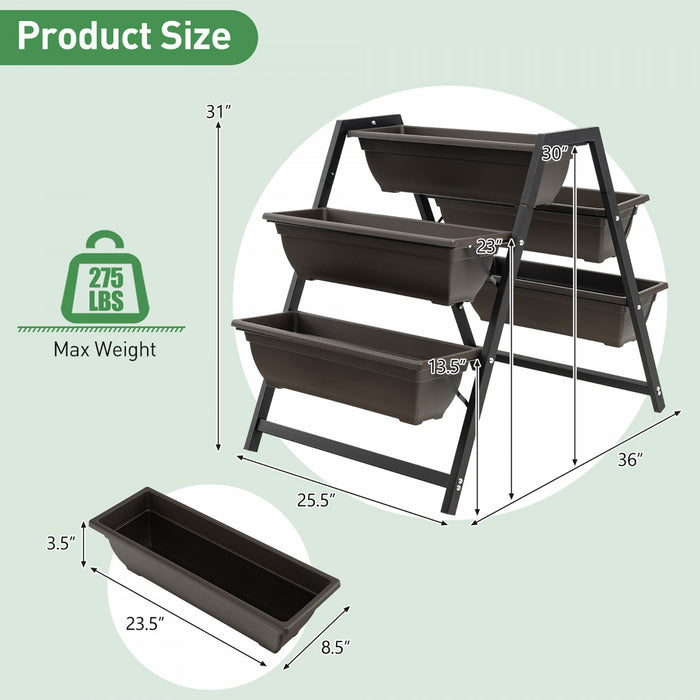 Costway 31\"h Raised Garden Bed 3-tier Vertical Planter W/5 Plant Boxes Indoor Outdoor