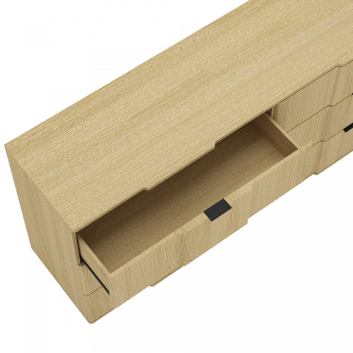 Clive Mid-Century Modern 72\" Dresser in Natural Oak (6-Drawer)