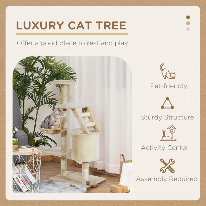 Pawhut 49\" Cat Tree With Hammock, Cat Condo Tower With Scratching Post For Indoor Cats, Beige