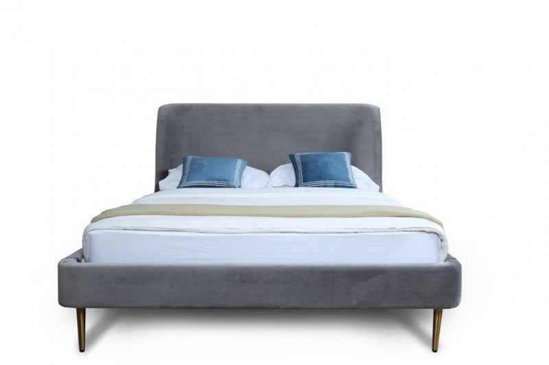 Heather Mid-Century Modern Velvet Upholstered Full Bed in Gray and Gold