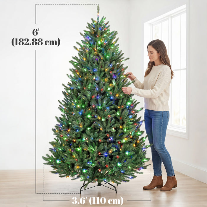 HOMCOM 6ft Prelit Christmas Tree, Easy Plug, Dual-Colour Lights, Hinged