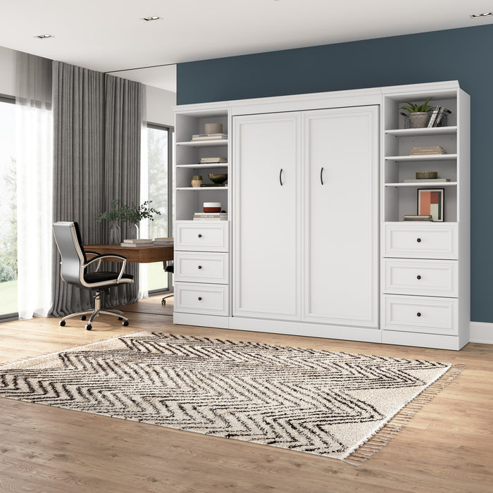 Bestar Versatile Full Murphy Bed Closet Organizers with Drawers (109 W) - White