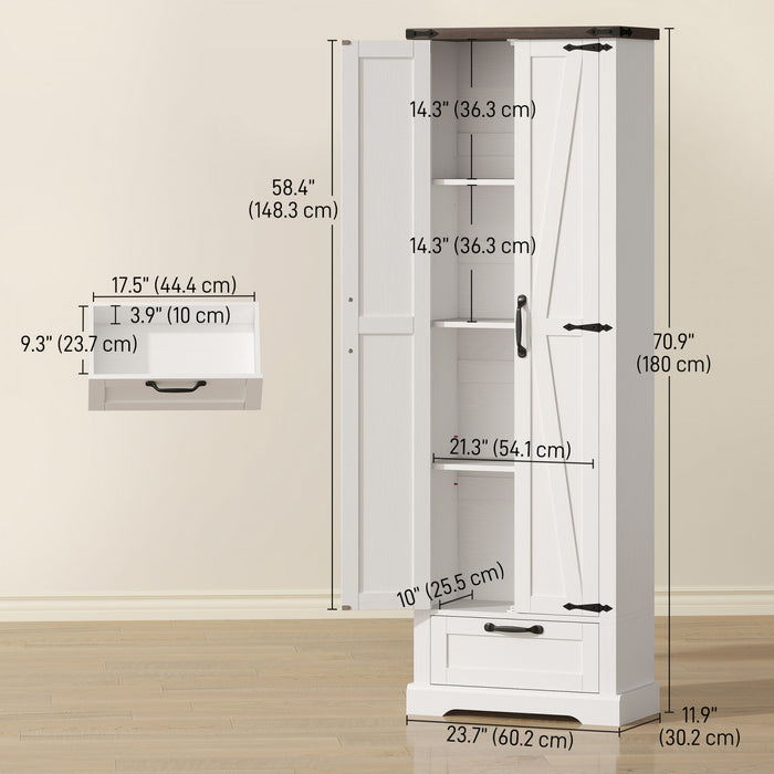 HOMCOM 71\" Pantry Cabinet, Kitchen Storage Cabinet with 2 Doors, White