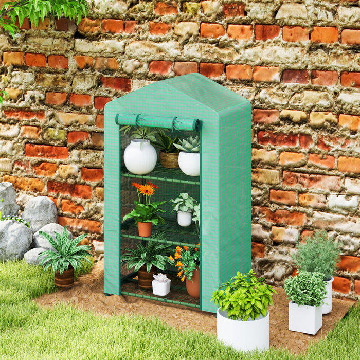 Outsunny 3 Tier Mini Greenhouse, Small Greenhouse With Pe Cover, Green