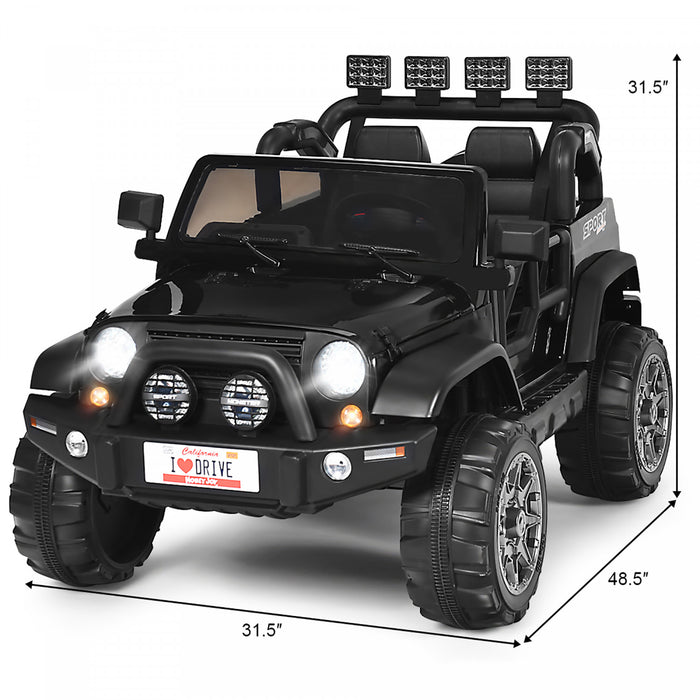 Costway 12v Kids Ride On Car 2 Seater Truck Rc Electric Vehicles W/ Storage Room Black