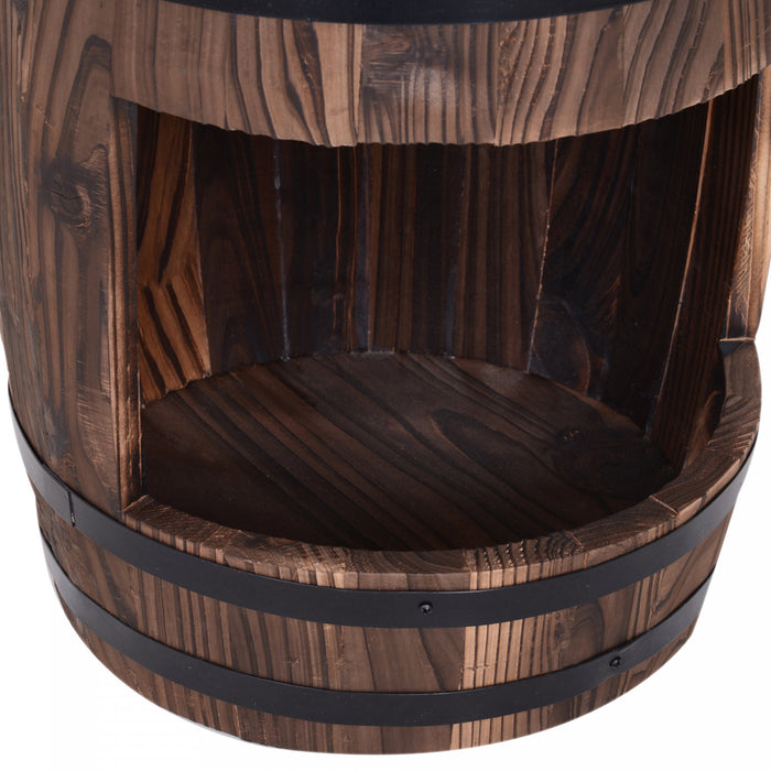 Outsunny 23\" Wooden Barrel Outdoor Fountain With 3600r/min Pump Carbonized