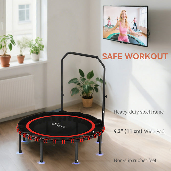 Soozier 48\" Foldable Rebounder Trampoline for Adult, Mini Trampoline Indoor with 5-Level Adjustable Handle, Quiet and Safe Bungee Rebounder