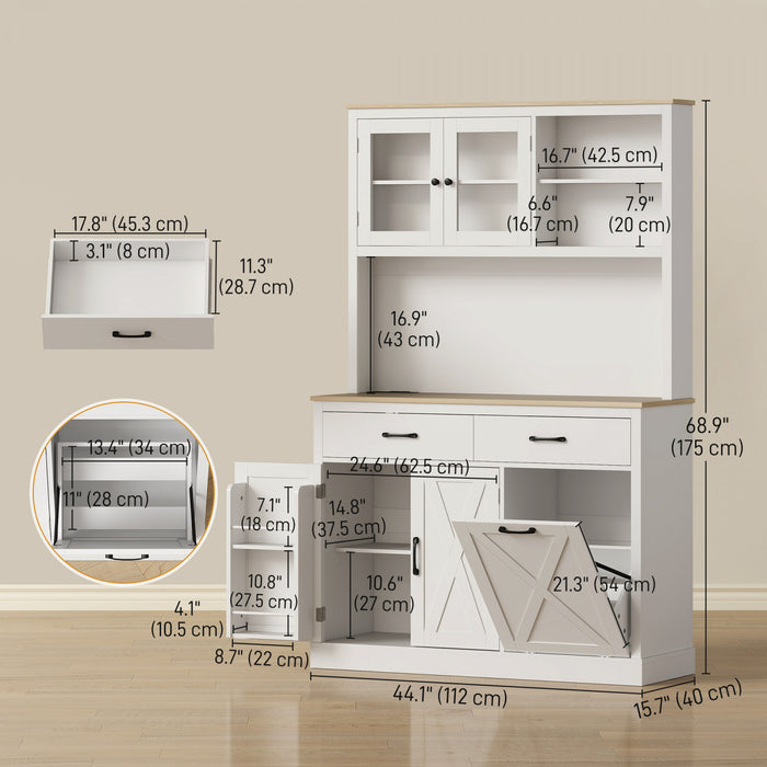 HOMCOM 69\" Pantry Cabinet, Kitchen Cabinet with Charging Station, White