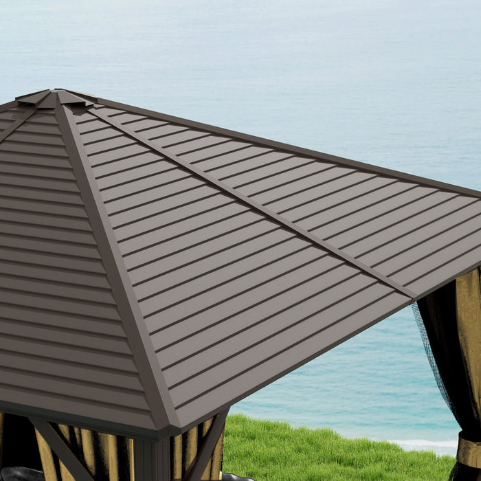 Outsunny Hardtop Gazebo Outdoor Aluminum Gazebo Canopy, Brown
