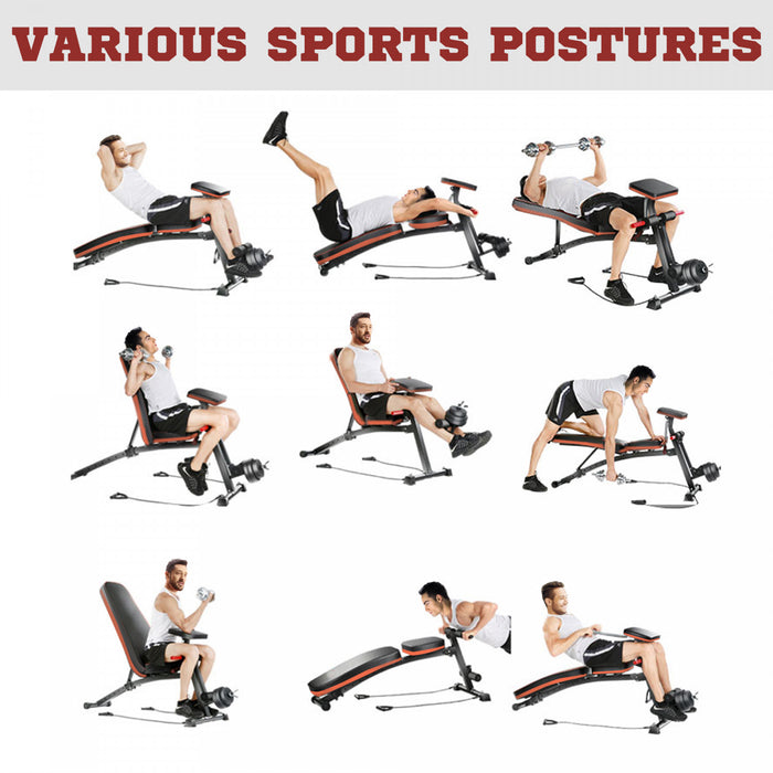 Soozier Foldable Adjustable Dumbbell Bench Press, Weight Lifting Sit Up Ab Workout Bench for Home Training Gym Incline Flat Multiuse Workout Exercise Fitness, Red