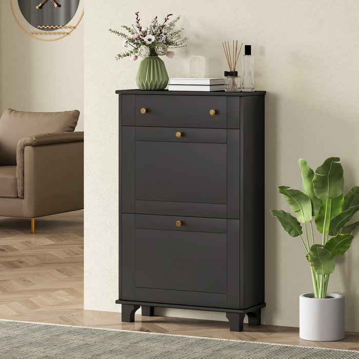 HOMCOM Narrow Shoe Cabinet w/ 2 Flip Drawers, Shoe Storage Cabinet, Black