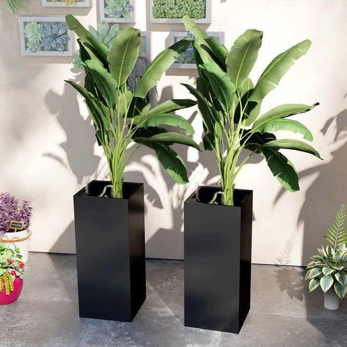 Outsunny 2 Pack Plastic Planter, 11 Inch Outdoor Planters, Black