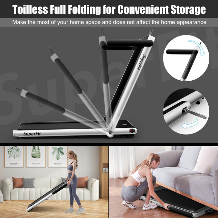 Superfit 2.25hp 2 In 1 Folding Treadmill W/ Speaker Remote Control App Silver