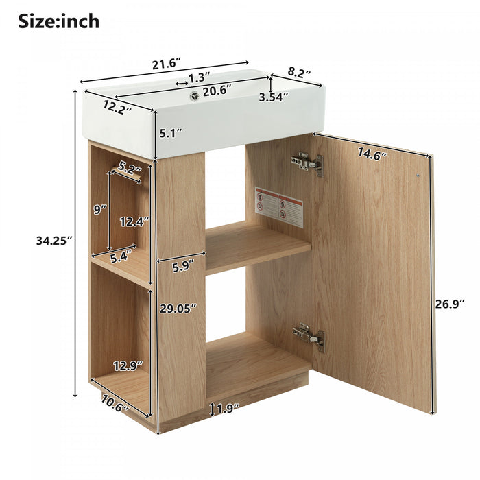 Aveline Modern Bathroom Vanity with Ceramic Sink Combo and Smart Storage, Natural