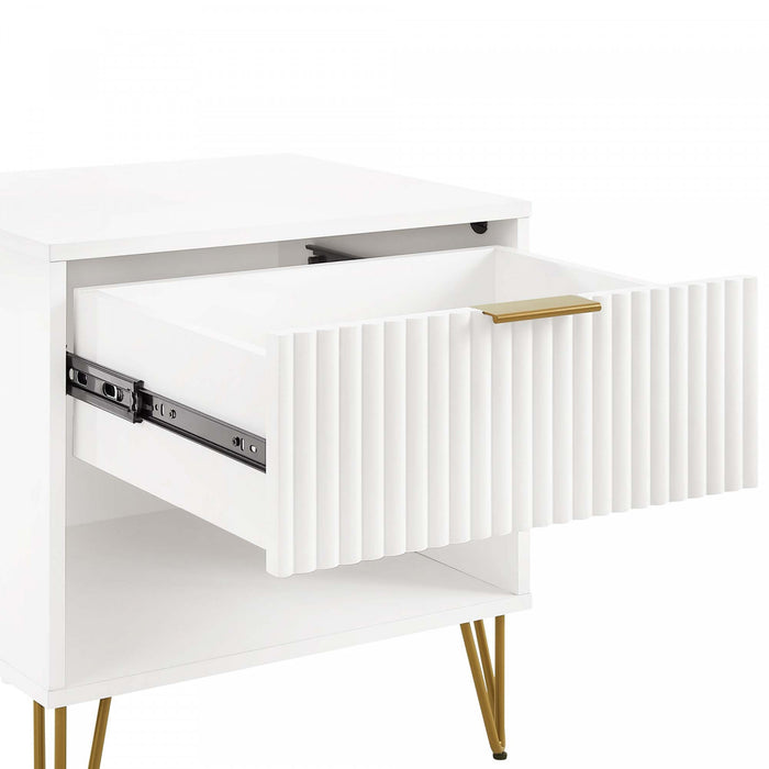 Dumbo Modern 20\" Fluted Nightstand in White (1-Drawer) - Set of 2