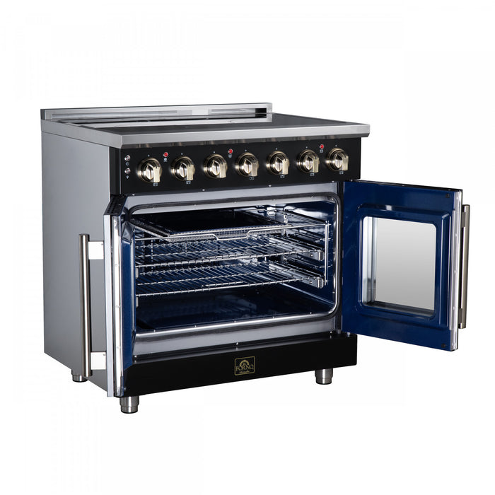 Forno Massimo 36 Inch French Door Electric range, 5 radiant burners, 5.36 cu.ft., Black - FFSEL6955-36BLK Electric Range