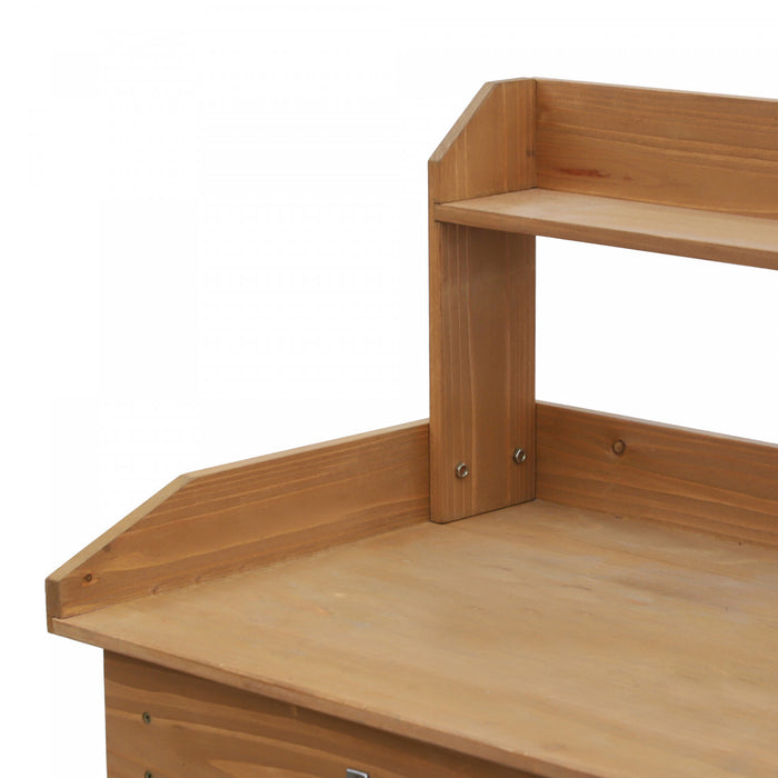 Outsunny Potting Bench Table Garden Work Bench Workstation with Drawer, Removable Sink, Storage Shelves and Hooks for Patio, Courtyards, Balcony, Natural
