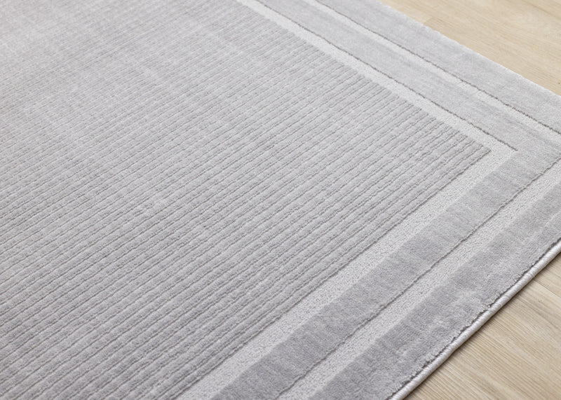 Ellie High-Low Textured Soft Polyester Grey Border Area Rug - 7'10\" x 10'6\"