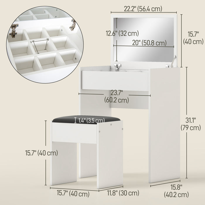 HOMCOM Vanity Set with Mirror Stool Makeup Desk with Flip Top for Bedroom