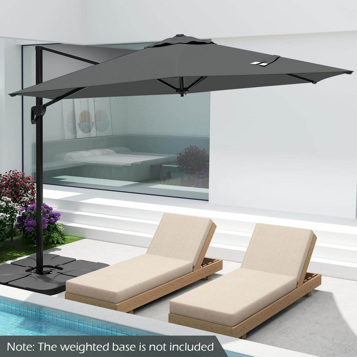 Costway 9 FT Patio Cantilever Umbrella with Sun-Protective Canopy, Top Air Vent Cross Base Gray